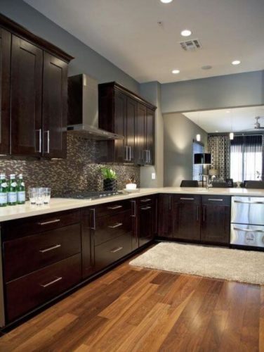 30 Trendy Dark Kitchen Cabinet Ideas, Kitchen Cabinets With Dark Hardwood Floors