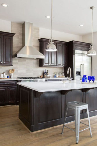 30 Trendy Dark Kitchen Cabinet Ideas, Dark Brown Kitchen Cabinets With White Countertops
